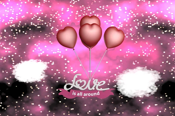 Love is all around with heart shape balloon . 3D RENDER — 스톡 사진