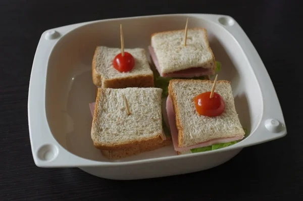 The breakfast with  square Mini sandwiches