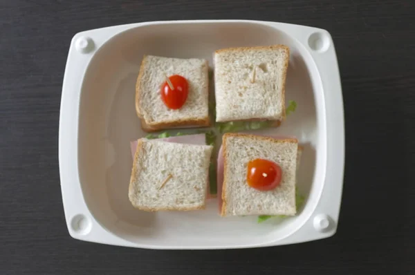 Café Manhã Com Mini Sanduíches Quadrados — Fotografia de Stock