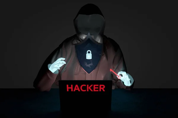 Concepto Crimen Internet Ciberseguridad Hacker Trabajando Código Sobre Fondo Oscuro — Foto de Stock