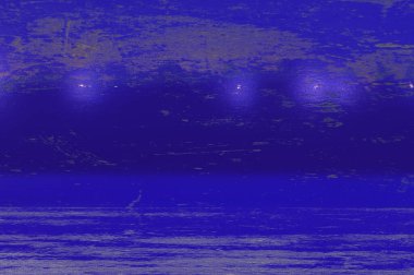 3 boyutlu iç döşeme, paslı metal yüzey, mavi boya pul pul, çatlak duvar ve zemin. Grunge desenli arka plan. Sanatsal çalışmalar için eşuzay .