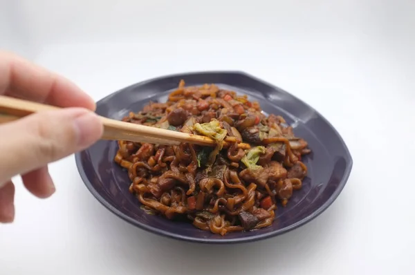 Korean Black Bean Noodle Jajangmyeon Noodle Black Sauce — Stock Photo, Image