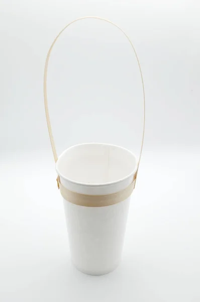 Eco Amigable Biodegradable Rpaper Vaso Con Mango Bambú Aislado Sobre — Foto de Stock