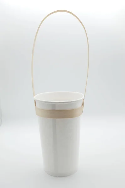 Eco Amigable Biodegradable Rpaper Vaso Con Mango Bambú Aislado Sobre — Foto de Stock