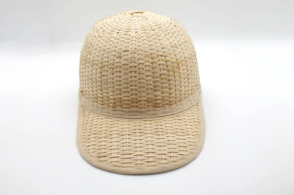 Соломенная Шляпа Бамбуковая Шляпа Бамбуковая Кепка Белом Фоне — стоковое фото
