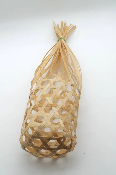 Wicker Bamboo Basket White Background — Stock Photo, Image