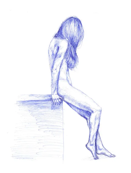 Nacktmodell von Hand gezeichnet — Stockfoto