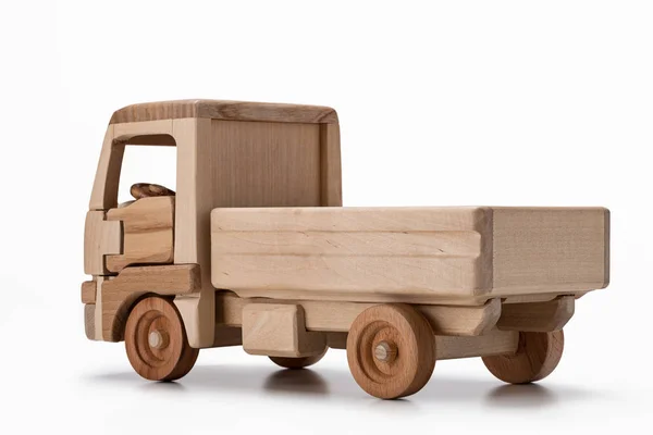 Un camión de juguete de madera natural, vista trasera . —  Fotos de Stock