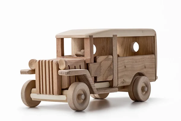빈티지 버스, 나무로 만든 장난감 자동차. — 스톡 사진
