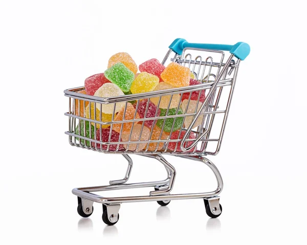 Carrello Shopping Miniatura Pieno Caramelle Colorate Alla Gelatina — Foto Stock