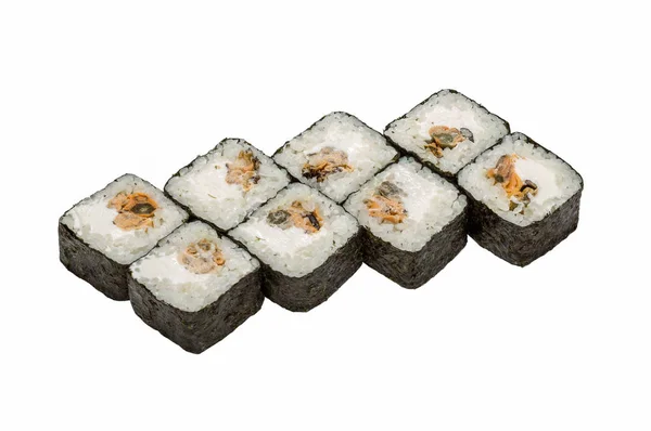Японська Кухня Суші Рулонах Білому Тлі Ізольованих Великим Планом — стокове фото