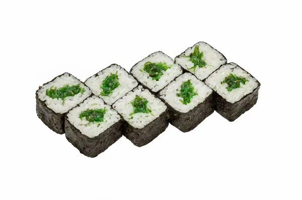 Cuisine Japonaise Rouleaux Sushi Sur Fond Blanc Isolé Gros Plan — Photo