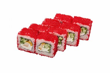 Uçan balık kırmızı havyar ile suşi rulo.