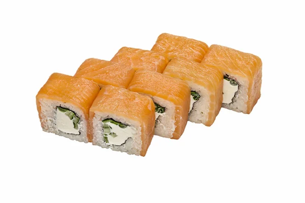 Filadélfia Rolo Maki Sushi Sobre Fundo Branco — Fotografia de Stock