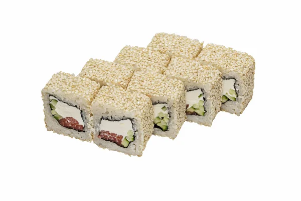 Rollos Japoneses Frescos Tradicionales Amapolas Sushi Con Semillas Sésamo Sobre — Foto de Stock