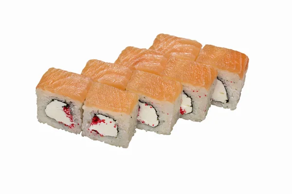 Filadelfia Roll Maki Sushi Sobre Fondo Blanco — Foto de Stock