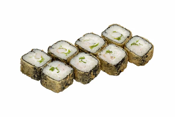 Set Japanese Rolls Soft Cheese Shrimps Close White Background — Stock Photo, Image