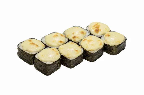 Sushi Rolka Mák Pečené Omáčkou Horké Rohlíky Bílém Pozadí Izolovaný — Stock fotografie