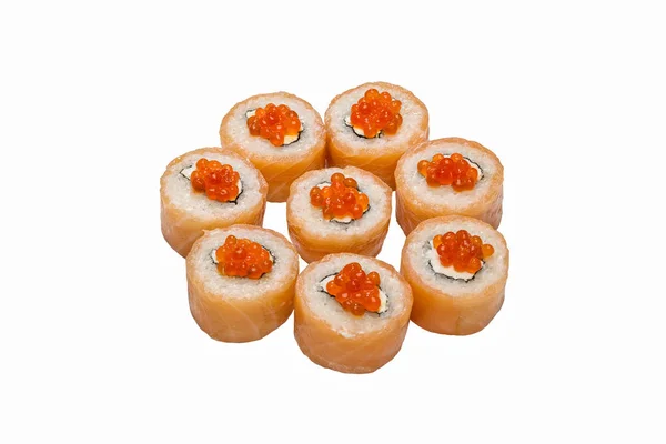 Roll Sushi Pânico Assado Com Caviar Vermelho — Fotografia de Stock