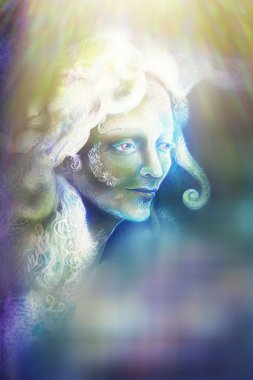 beautiful angel fairy spirit in rays of light, illustration clipart