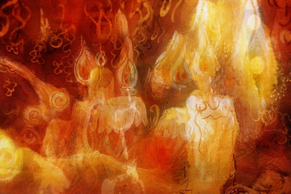 Декоративный фон с горящими свечами, цветами и орнаментами Лицензионные Стоковые Фото