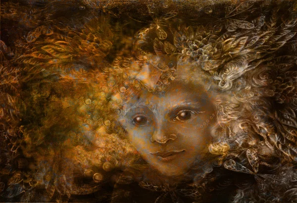 Fairy wordt met kroon van veren, iluustration in bruin sepia tinten — Stockfoto