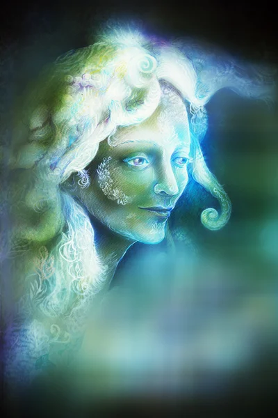 Παραμυθένια νεράιδα γυναίκα, πρόσωπο σε αφηρημένα φόντο με blur επίδραση — Φωτογραφία Αρχείου