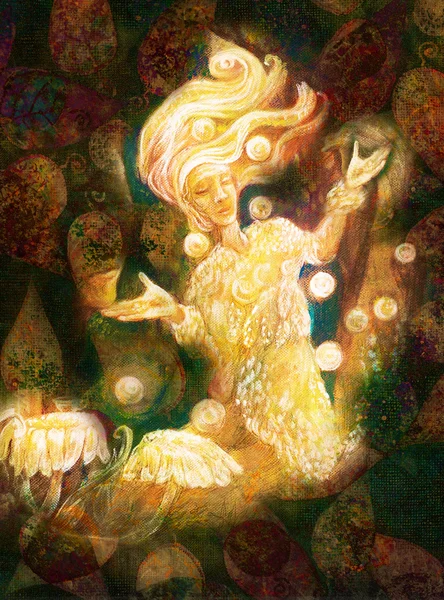 Волшебный сияющий дух феи в лесах, создающий плавающие огни Стоковое Фото