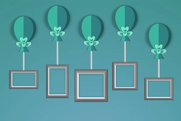 Bir aile albümü için yay ve fotoğraf çerçeveleri ile balonlar