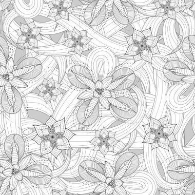 Sorunsuz soyut siyah ve beyaz çiçek desenli vektör