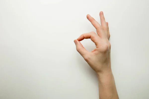 Mãos Retratando Emoções Fundo Branco — Fotografia de Stock