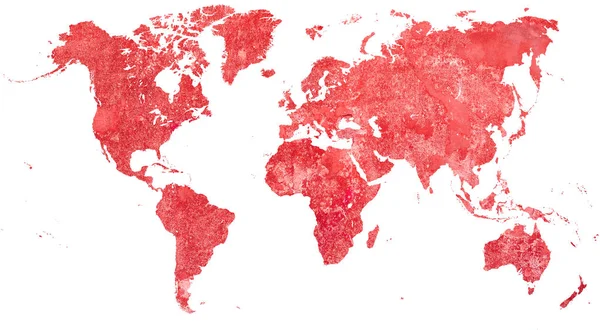 Mapa do mundo recortado na parede vermelha grunge — Fotografia de Stock