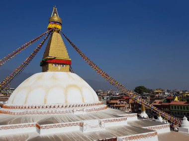 Katmandu, Nepal - 29 Aralık 2019: Güneşte Boudhanath Stupa, Katmandu