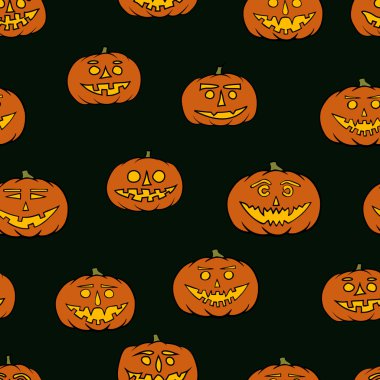 elle çizilmiş jack-o-lantern seamless modeli - Cadılar Bayramı arka plan