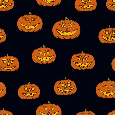 elle çizilmiş jack-o-lantern seamless modeli - Cadılar Bayramı arka plan