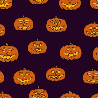 elle çizilmiş jack-o-lantern seamless modeli - Cadılar Bayramı arka plan