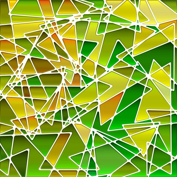 Abstract Vector Stained Glass Mosaic Background Green Yellow Triangle — Stock Vector