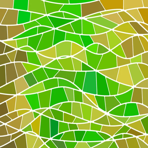 Vetor Abstrato Fundo Mosaico Vidro Manchado Ondas Verdes Marrons — Vetor de Stock