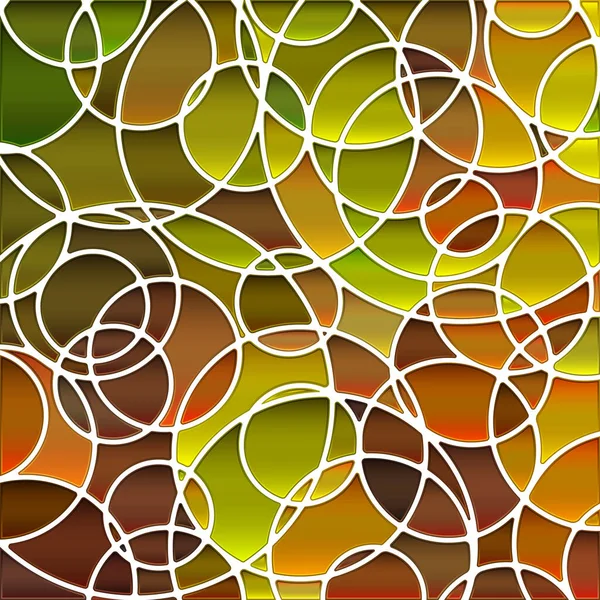 Abstract Vector Stained Glass Mosaic Background Green Brown Circles — Stock Vector