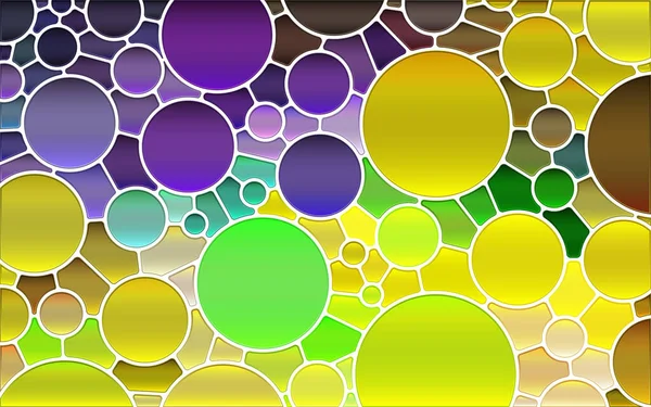 抽象ベクトルステンドグラスモザイク背景 黄色と紫の円 — ストックベクタ