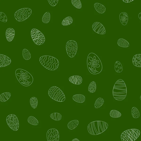 Vecteur Doodle Oeufs Pâques Motif Chaotique Sans Couture Vert — Image vectorielle