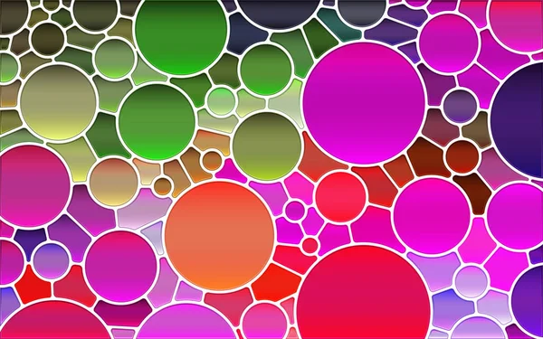 抽象的なベクトルステンドグラスモザイクの背景 緑と紫の円 — ストックベクタ