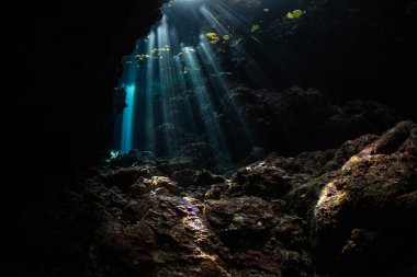 Sualtı mağara ve ışık demeti