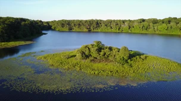 Aérea de Hermoso Lago en Cape Cod — Vídeos de Stock