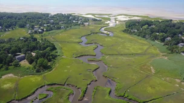ケープコッド、マサチューセッツ州の湿地の空中映像 — ストック動画