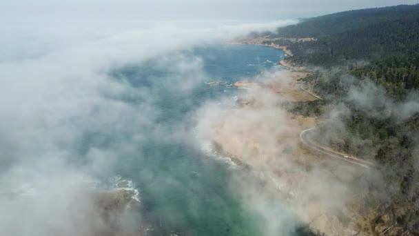 Vista aérea da costa nebulosa do norte da Califórnia — Vídeo de Stock