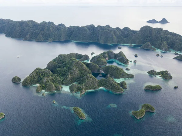 Ilhas Pedra Calcária Encontradas Raja Ampat Surgem Mares Calmos Azuis — Fotografia de Stock