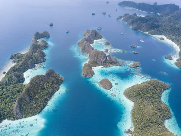 Úžasné Vápencové Ostrovy Wayag Raja Ampat Jsou Obklopeny Zdravé Mělké — Stock fotografie