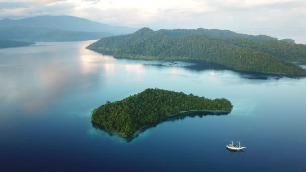 Aerial View of Calm Seas and Tropical Islands in Raja Ampat — Stock Video
