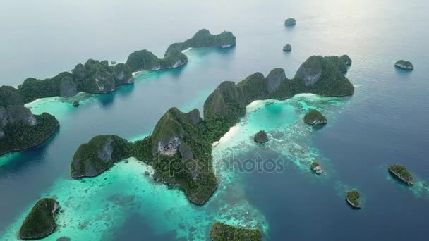 Raja Ampat の岩の島々 の航空写真 — ストック動画